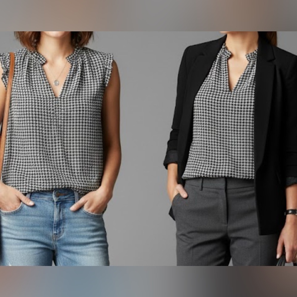 BLOUSE White House Black Market Black and White Sleeveless Fitted